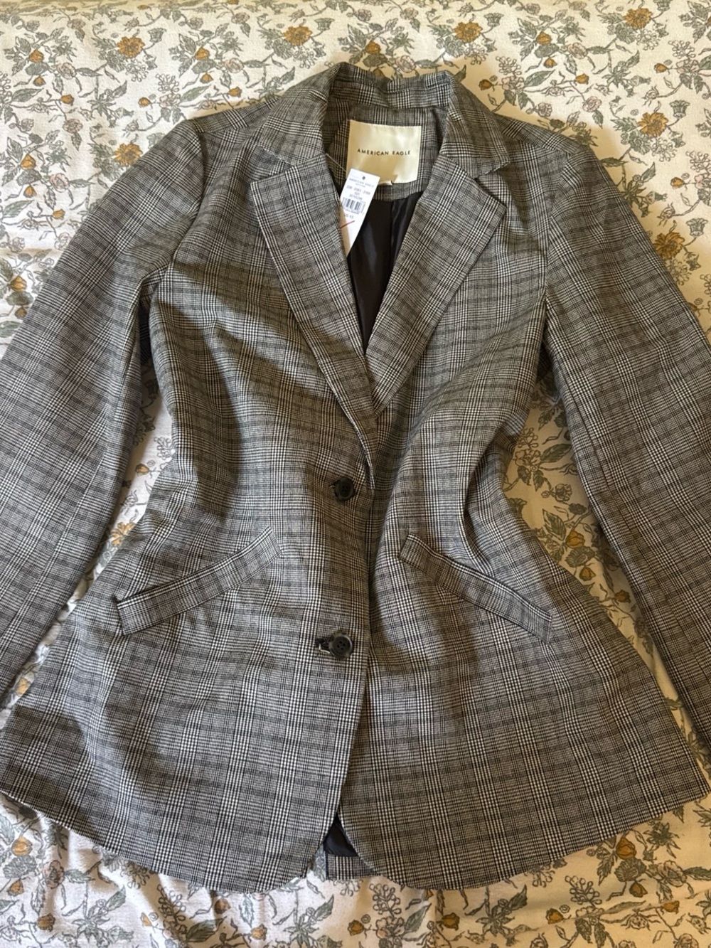 American Eagle Outfitters Grey Plaid Tailored Blazer
